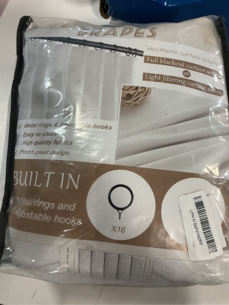 Condition photo showing Good Condition for pinch pleated beige white light filtering 60 inch wide curtains 96 inches long for living room, memory trained thick linen semi sheer natural windows drapes privacy bedroom viral curtain 2 panels set beige white 60"w x 96"l( pack of 2)