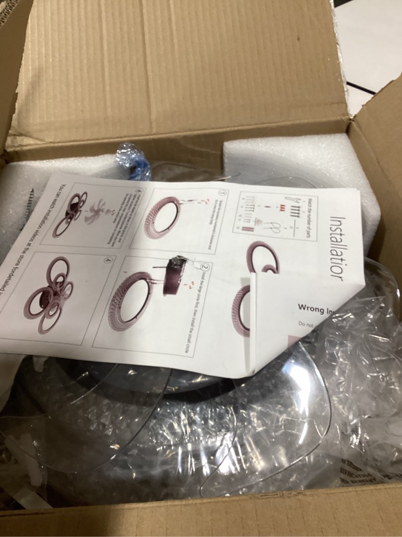 Condition photo showing New/Like New for Ceiling Fan with Light and Remote, Black Low Profile Ceiling Fans with Lights, Flush Mount Ceiling Fan with 3 Light Color 6 Speeds, Fandelier Ceiling Fan for Kitchen Living Room 7-Ring Black+Reversible 7-Ring 30"