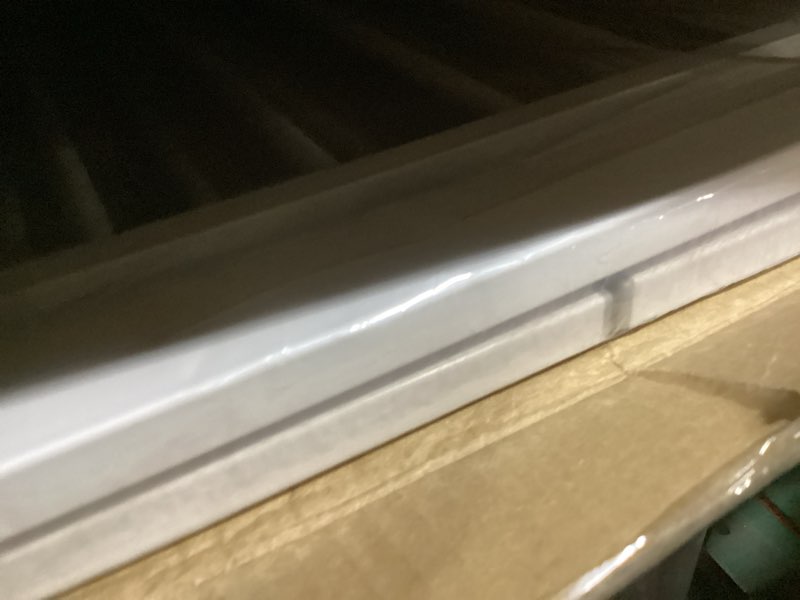Condition photo showing As Is for keny 29"-42.5" Baby Gate for Stairs, Auto Close Safety Dog Gate, Pressure Mounted Easy Walk Through Pet Gate for Doorways, Durable Stair Gate, 30" Tall, White White 29-42.5"Wide, 30"Tall