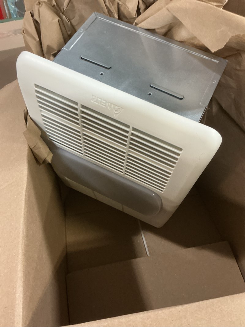 Condition photo showing Good Condition for delta breez bathroom exhaust fan with light, heater & thermostat, radiance, 80 cfm, white - multi-functional household ventilation system fans for bath, toilet and laundry room 80 cfm with light & heater light