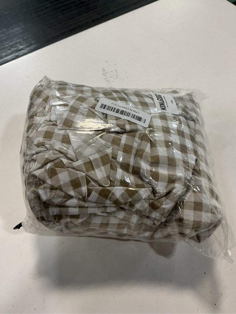 Condition photo showing Good Condition for nsnlgsgc tan gingham ruffle duvet cover king size, 3 pieces taupe soft pre-washed microfiber checked plaid comforter cover set, vintage farmhouse bedding set(tan gingham, king 104"x90") tan gingham king
