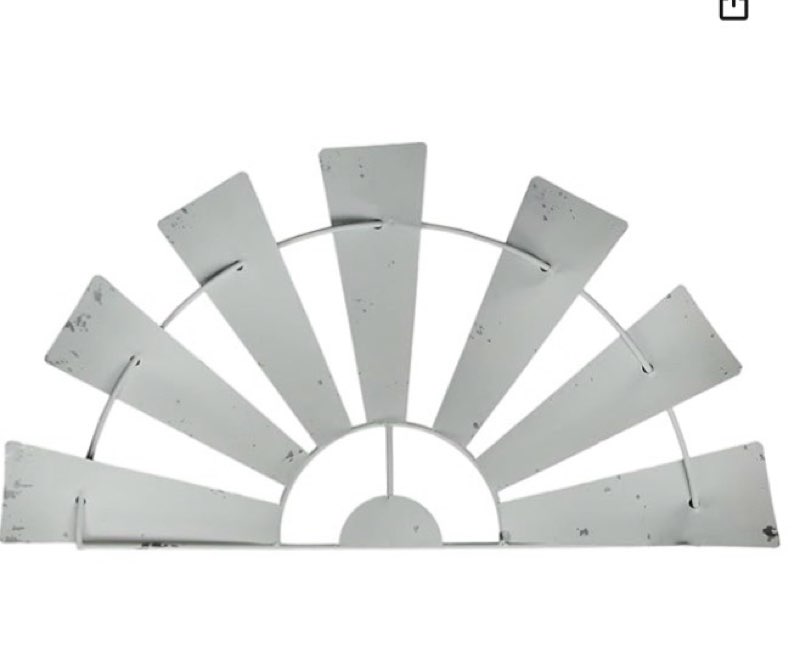 Zeckos 24 Inch Long Rustic Galvanized Metal Half Windmill Wall Art - Distressed White Finish - Easy 
