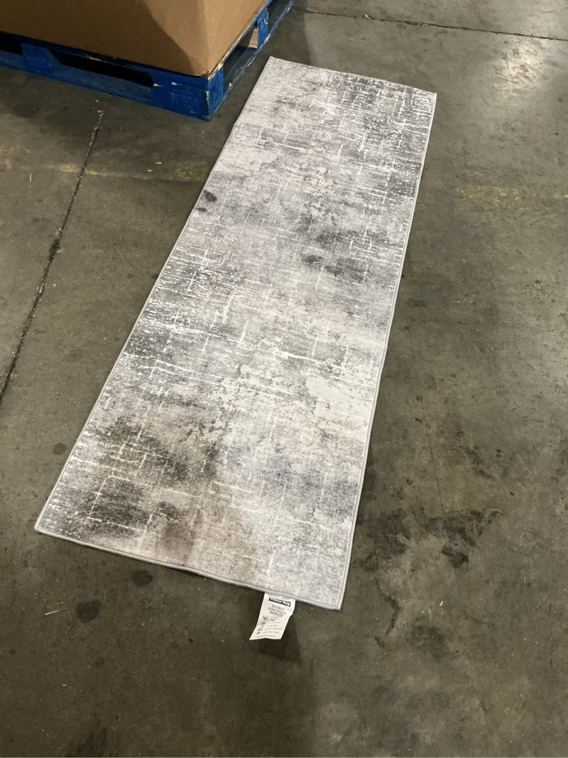 Condition photo showing As Is for IOHOUZE Abstract Runner Rug 2x6 Ft Washable Runners for Hallways, Non Slip Kitchen Runner Printed Faux Wool Entryway Runner Indoor, Modern Abstract Floor Carpet for Hall Kitchen Bedroom, Grey Beige