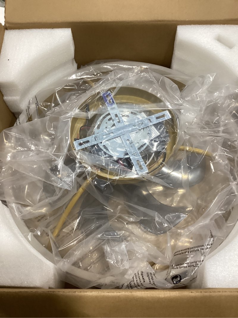 Condition photo showing As Is for KDG 19.7" Low Profile LED Ceiling Fans with Light, Reversible Flush Mount with Remote and 6 Winds Speeds Fan Lighting, 3 Colors Dimmable for Bedroom, Living Room, Kids, Dinning Room, Kitchen (Gold) Gold (19.7in)