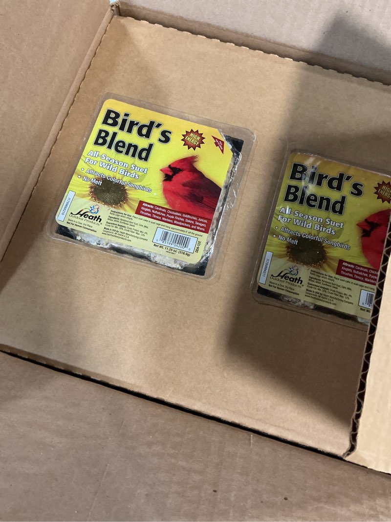 Condition photo showing New/Like New for heath whimsical chicken suet 'n seed bird feeder for sunflower seeds with 2 free bird's blend suet cakes included, red