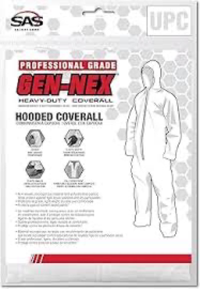 (2XL) SAS Safety Corp Gen-Nex Professional Grade Coverall, Full Zipper Front, Elastic Wrist and Ankle Cuffs, Work Coveralls