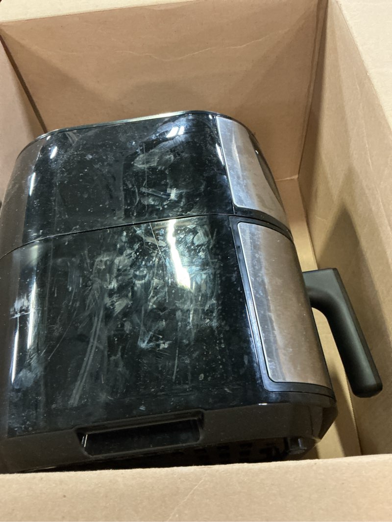 Condition photo showing As Is for simple deluxe 12-in-1 air fryer 8.5 qt, digital preset airfryer, with nonstick and dishwasher-safe basket, air fry, roast, bake, dehydrate, fries, 1800w, silver silver-8.5qt 8.5 qt