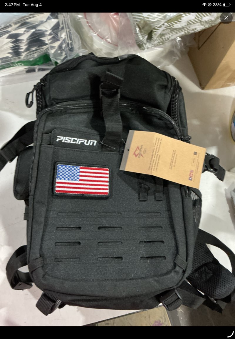 Condition photo showing Good Condition for piscifun fishing tackle backpack with rod & gear holder, lightweight outdoor water-resistant fishing shoulder storage bag with protective rain cover, black black standard