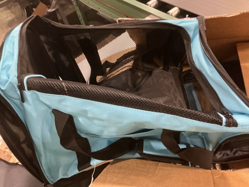 Condition photo showing As Is for henkelion cat, dog carrier for small medium cats puppies up to 15 lbs, tsa airline approved carrier soft sided, collapsible travel puppy carrier - grey