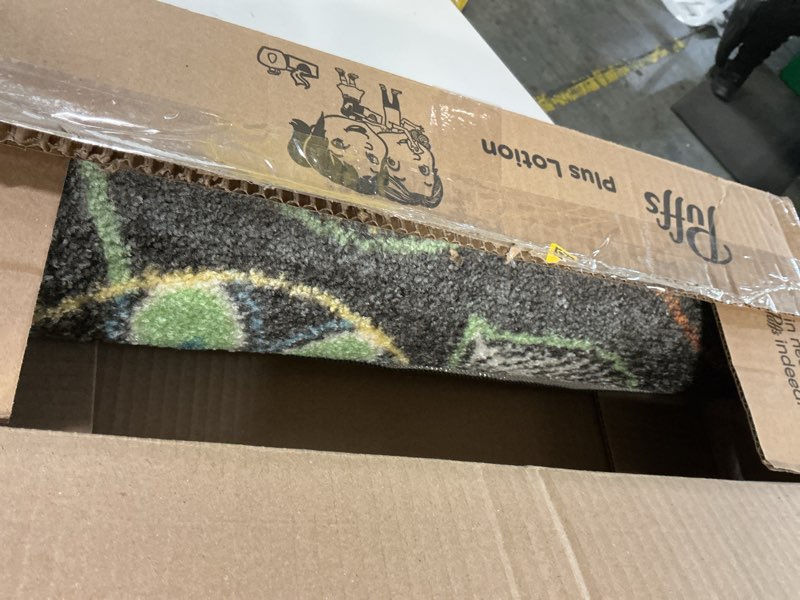 Condition photo showing As Is for Maples Rugs Reggie Floral Runner Rug - Made in USA - Washable, Non Slip Indoor Carpet for Kitchen, Hallway, and Laundry Room, 2' x 5', Dark Grey 2' x 5' (Rectangular) Dark Grey