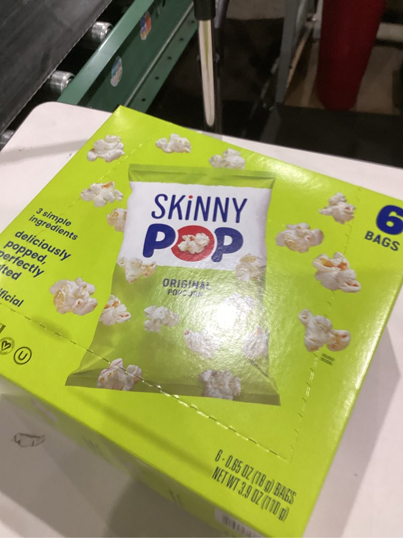 Condition photo showing Good Condition for SkinnyPop Popcorn, Original, Whole Grain, Dairy-Free Snack, 0.65oz Bags (6ct) Original 0.65 Ounce (Pack of 6)