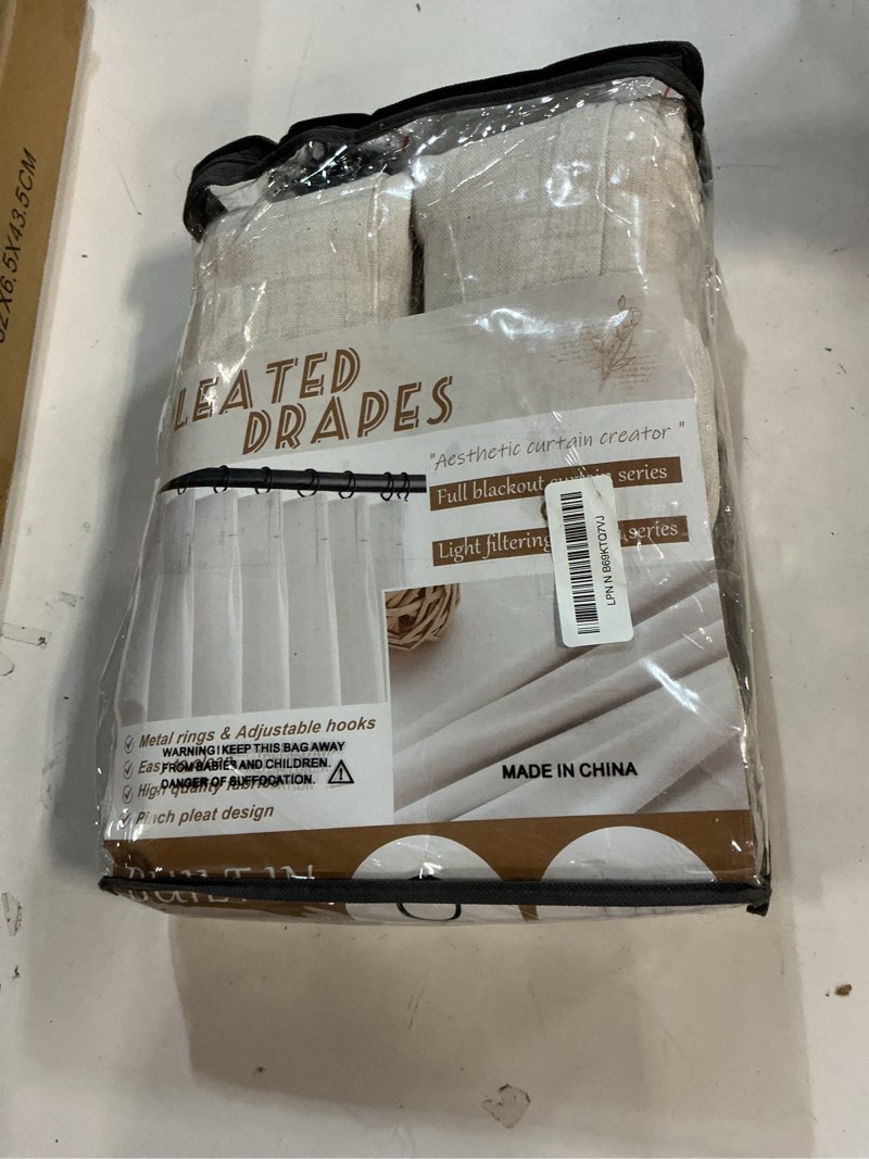 Condition photo showing New/Like New for Semi Sheer Curtains 90 Inches Long for Bedroom Light Filtering Beige Birch Textured Linen Blend Pleat Curtains 7-1/2 ft Length Hooks Rings&Back Tab for Sliding Glass Doors 2 Panels Set Birch 40"W x 90"L( Pack of 2)