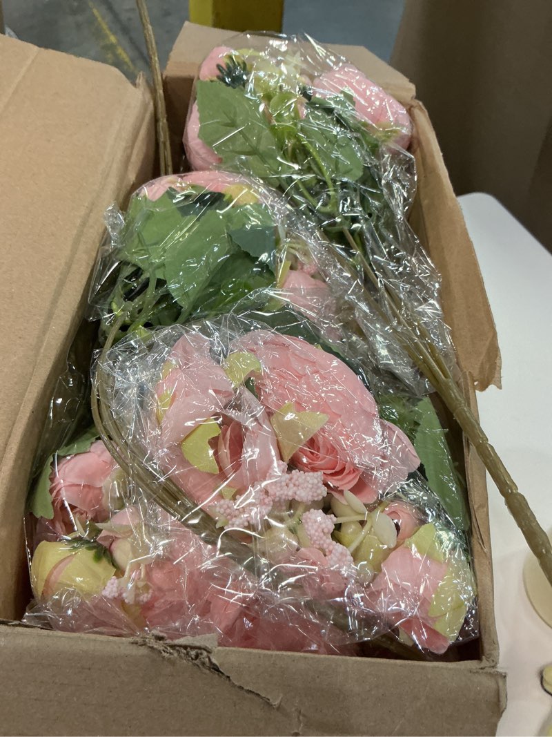 Condition photo showing New/Like New for 6 sets artificial peonies flower peony bouquet with galvanized metal pot silk fake peonies faux flower arrangements for wedding table centerpiece party home room (pink) pink 6