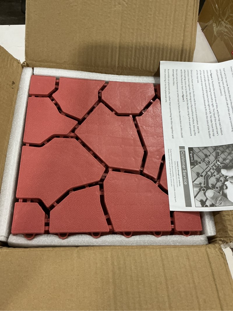Condition photo showing Good Condition for pure garden 6-pack polypropylene interlocking patio deck tiles - weather-resistant outdoor flooring for balcony, porch, and garage (bridk red)