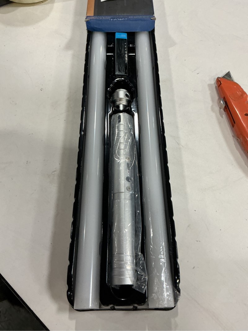 Condition photo showing New/Like New for 2 Pack Light Saber, 15 Colors and 4 Modes Light up Light Saber for Dueling, 2-in-1 RGB Detachable USB Charge, Gifts Toys for Adults Birthday Christmas Thanksgiving Silver-2 Pack