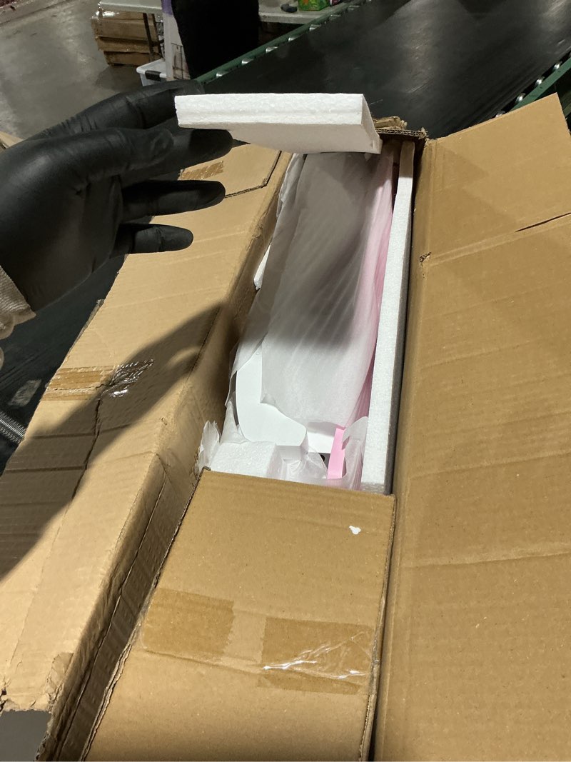 Condition photo showing Good Condition for Kids Wooden Play Vanity Set with Vanity Table and 6 pcs Makeup Accessories, Tri-Fold Mirror, Storage Drawer and Matching Stool, Beauty Makeup Vanity Table and Chair Set for Toddlers (Pink)