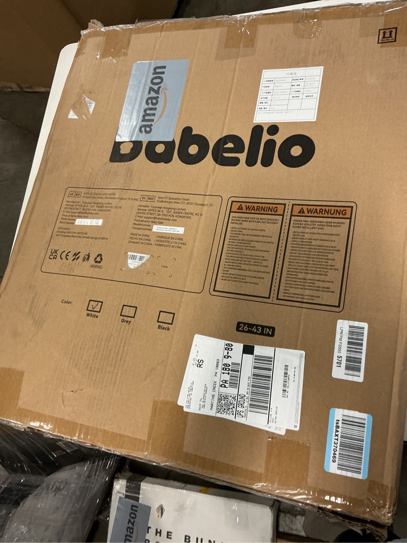 Condition photo showing New/Like New for Babelio Baby Gate for Stairs, Kitchen & Doorways, 26-43" W 28" H No Bottom Bar| Easy Installation| One-Handed Operation| Auto-Close| Hardware Mount (Drill Needed) Safety Dog/Pet Gate Indoor (White)