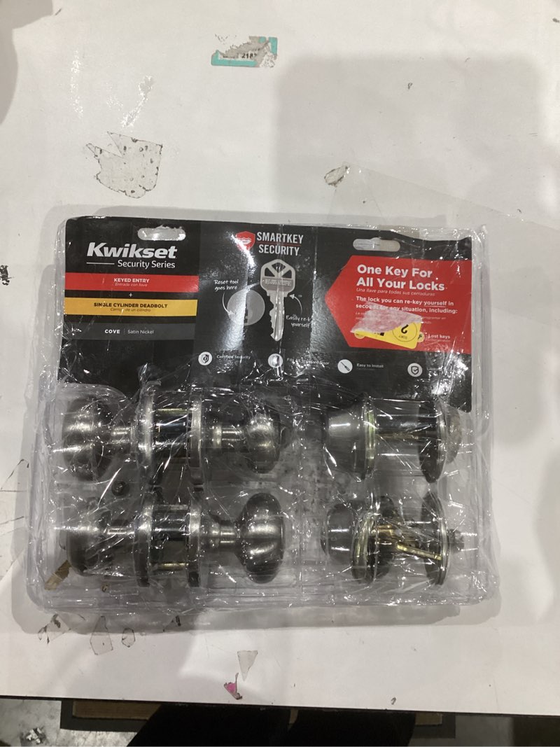 Condition photo showing As Is for kwikset 96900-381 690t 15 smt bbpkg satin nickel tylo entry combo set satin nickel old latch