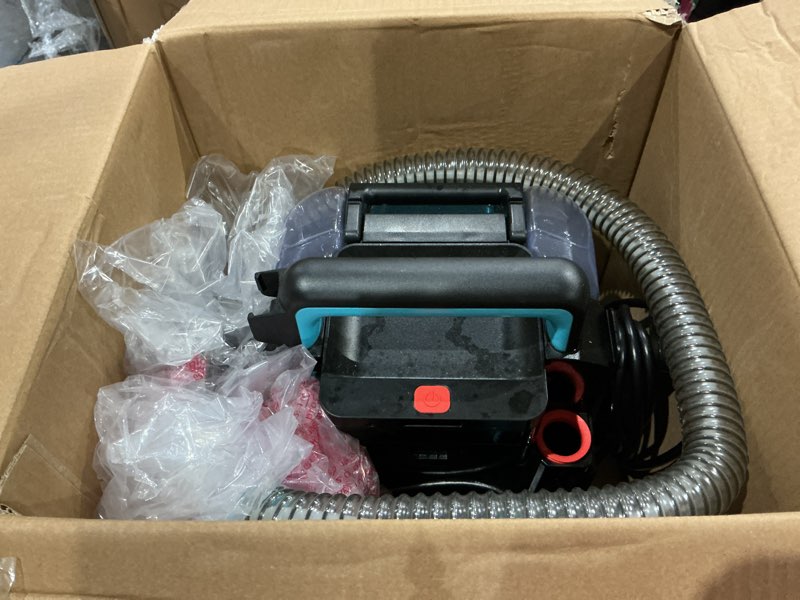 Condition photo showing As Is for shark stainstriker portable carpet & upholstery cleaner w/on board self cleaning - spot, stain, & odor eliminator, includes 2 cleaning tools & 2 cleaning solutions, charcoal, px221brn stainstriker w/ onboard self-cleaning