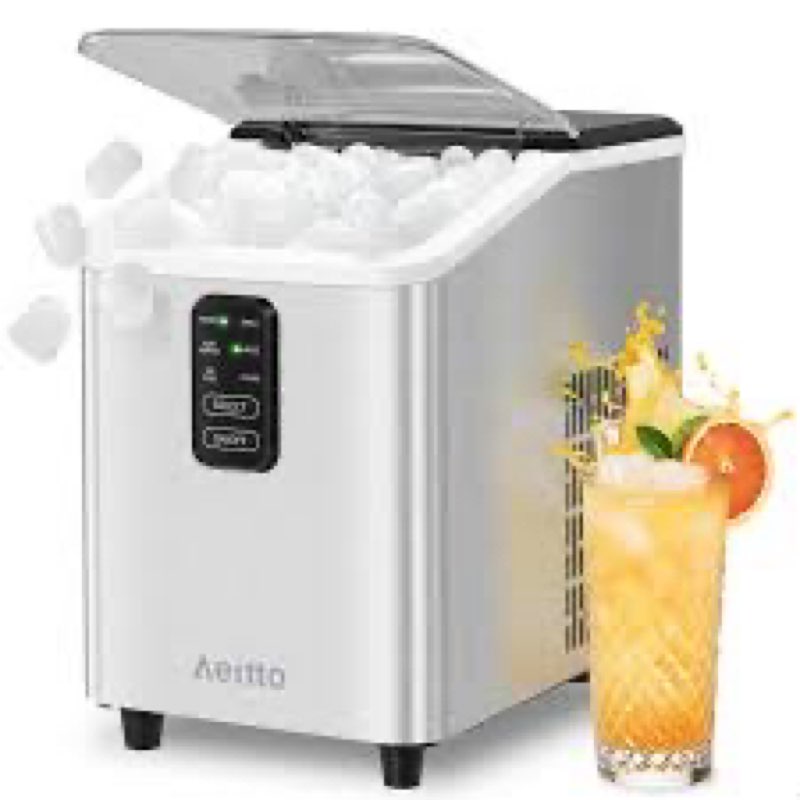 aeitto ice maker countertop 26lbs/24h, ice machine 8 ice cubes ready in 6 mins, 2 sizes of bullet ic