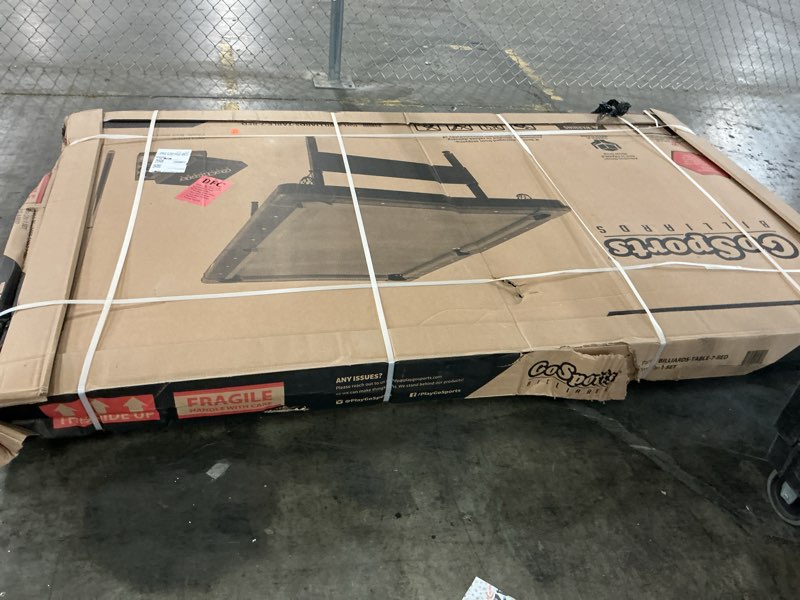 Condition photo showing New/Like New for gosports 6, 7, or 8 ft billiards tables - no assembly, choose your color - portable pool table includes full set of balls, 2 cue sticks, chalk and felt brush 7ft red