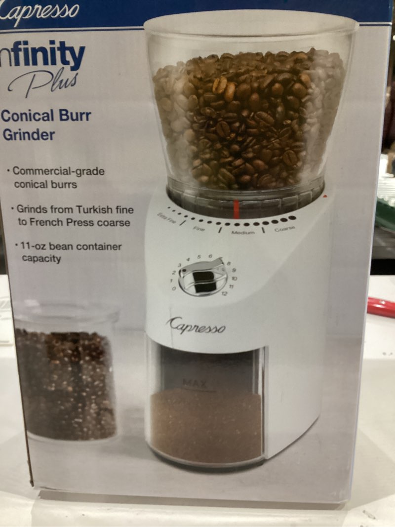 Condition photo showing New/Like New for Capresso Infinity Plus Conical Burr Grinder, White