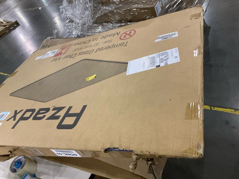 Condition photo showing Good Condition for Azadx Tempered Glass Chair Mat for Carpet 32" x 48" Heavy Duty Office Chair Mat for Carpets 1/5" Thick for Carpeted Floor/Hard Floor Easy Glide Carpet Protector with Round Corner and Polished Edge 32"x 48"x 1/5"Thick Clear