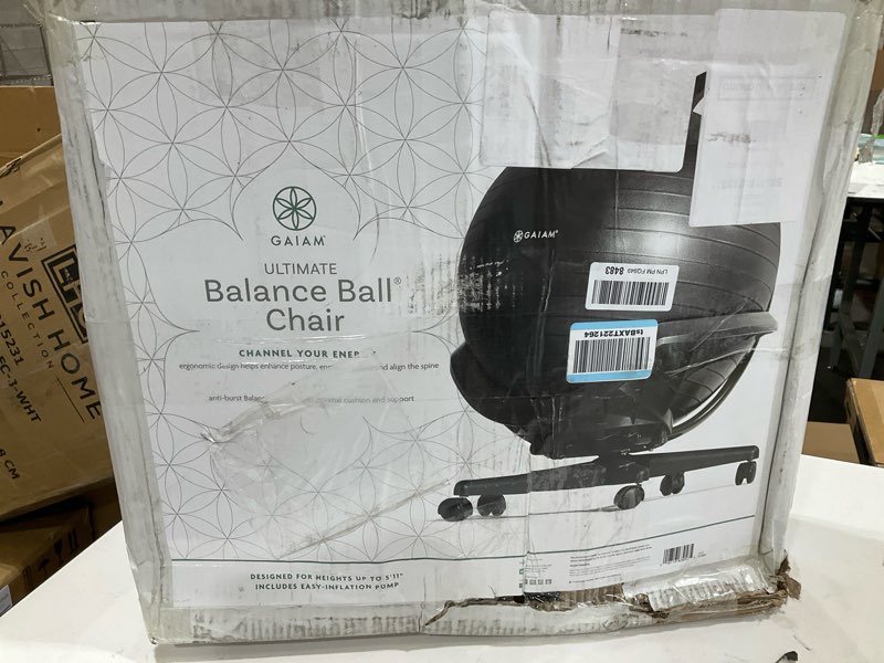 Condition photo showing New/Like New for Gaiam Ultimate Balance Ball Chair (Standard or Swivel Base Option) - Premium Exercise Stability Yoga Ball Ergonomic Chair for Home and Office Desk - 52cm Anti-Burst Ball, Air Pump, Exercise Guide Standard Base (Black)