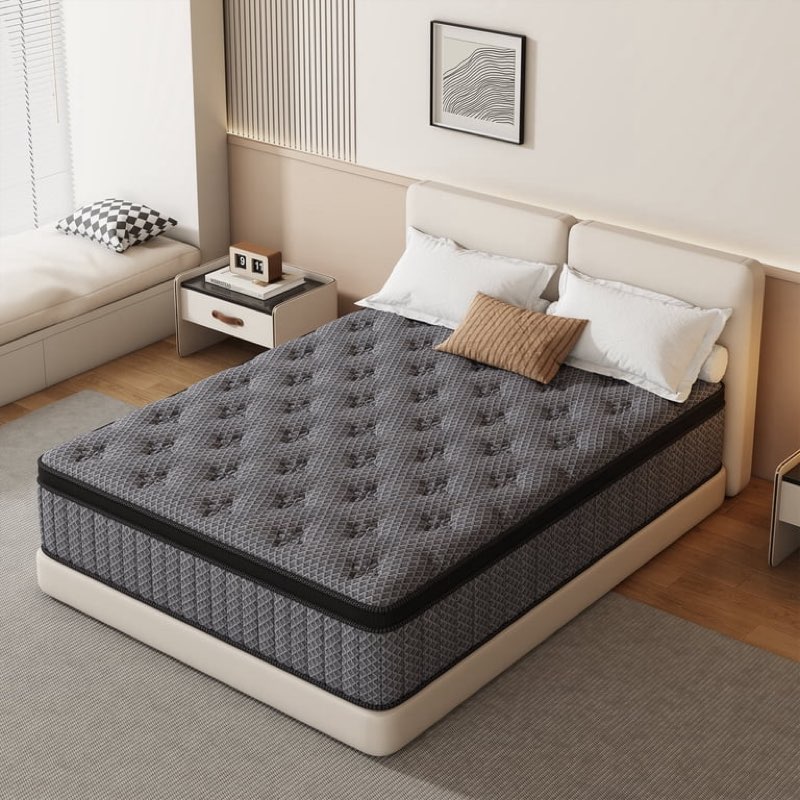 queen mattress in a box, cooling gel memory foam hybrid mattress with individually wrapped pocket coils, medium firm queen size mattress, pressure relief for adult