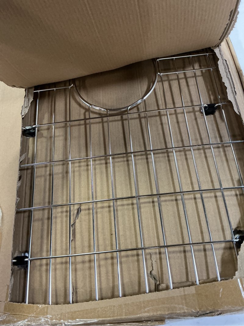 Condition photo showing Good Condition for ipegtop sink bottom grid 23" x 13", stainless steel sink protector rear drain with corner radius 2", sink grate rack for bottom of kitchen sink single bowl with hole cover, one piece 23"x13",rear drain
