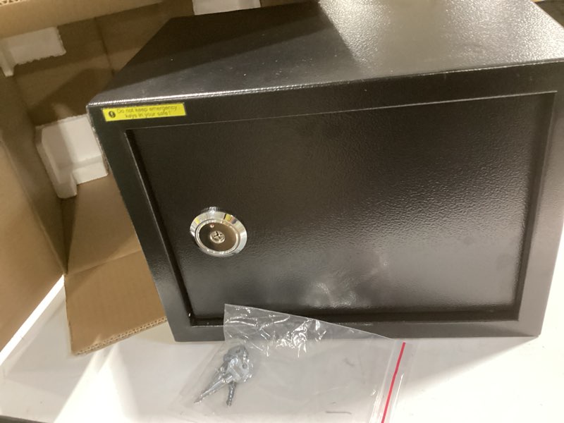 Condition photo showing Good Condition for 1.3 Cubic Feet Fireproof Safe Box with Key Lock, Hidden Steel Security Box with Removable Shelf for Cash, Jewelry, Passports and Medications, Personal Safes for Home/Office, 9.84"D x 13.78"W x 9.84"H 1.2 CUFT