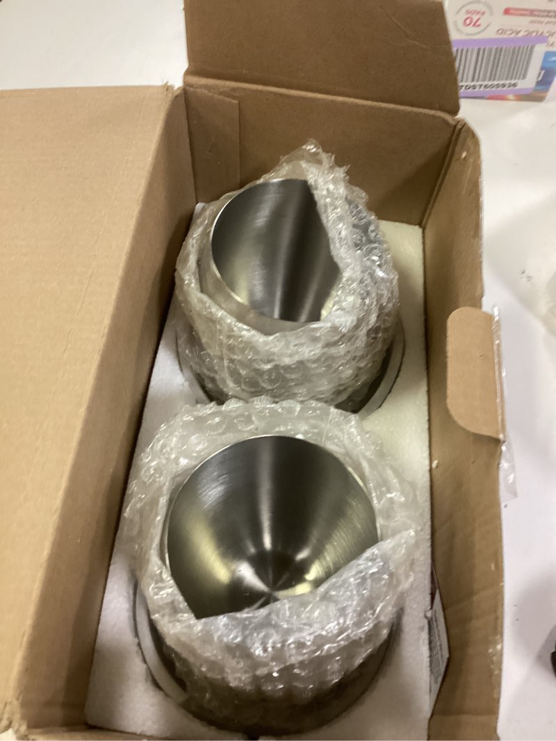 Condition photo showing New/Like New for Gusto Nostro White Marble Wine Chiller for Glass and Stainless Steel Tumbler Set of 2 - Freezable Wine Glass Chiller Holder - Cool Set of Chillers and Stemless Metal Wine Tumblers for HomeBar (Silver) Silver and White Wine Glass Chiller Set