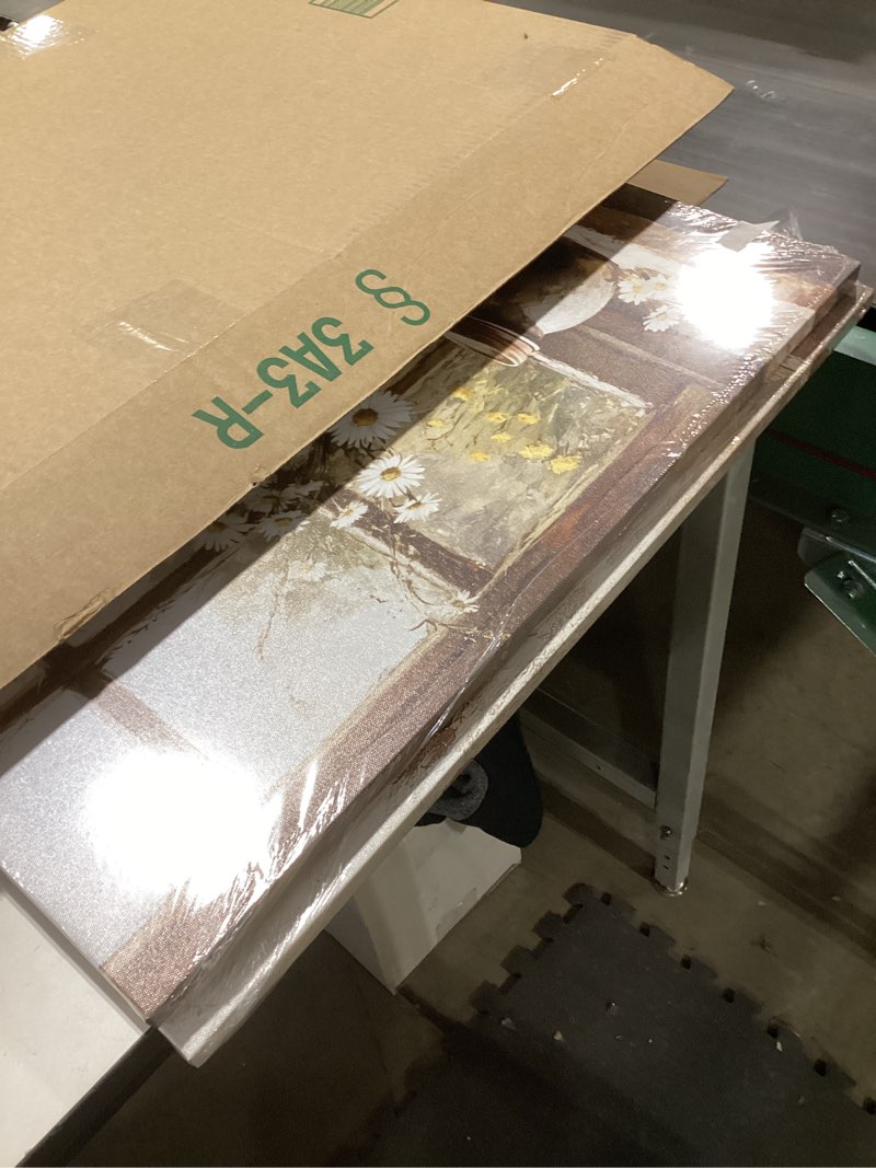 Condition photo showing Good Condition for 2Pcs Farmhouse Daisy Wall Art Country Bathroom Painting Wall Decor Rustic Daisy Canvas Posters Vintage Farmhouse Flowers Prints Pictures for Bathroom Bedroom Living Room Decor Framed brown 24"L x 16"W