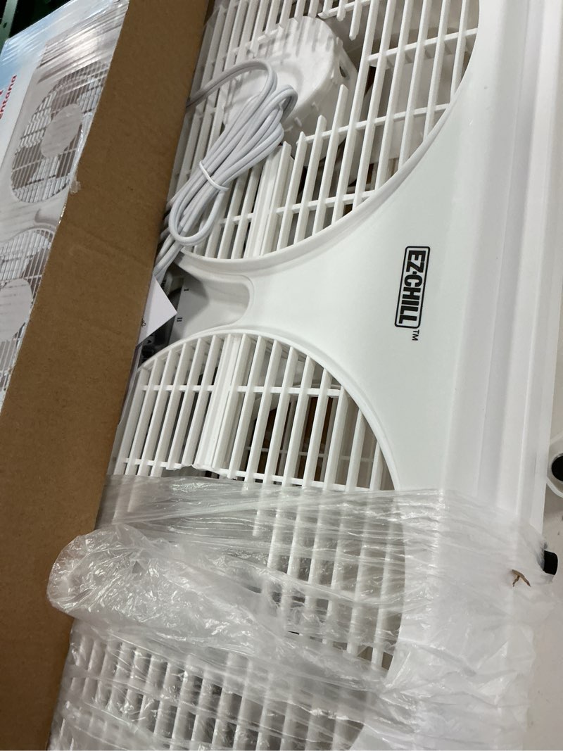 Condition photo showing Good Condition for EZ-CHILL 9" Twin Window Fan with Manually Reversible Airflow Control, Auto-Locking Expanders, 2 Speed, Dual Fan, Exhaust, Airflow 9.84 ft/sec, Ideal for Home, Kitchen, Bedroom & Office, White
