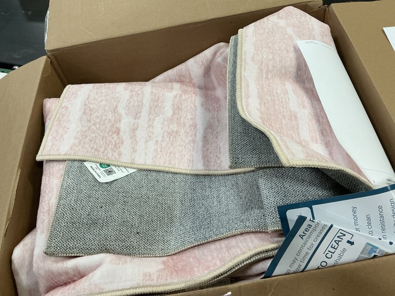 Condition photo showing As Is for Area Rug 8x10 Rug Machine Washable Non-Slip Low Pile Print Pattern Western Rug for Living Room Bedroom Entryway Tribal Series -Light Pink/Cream Light Pink/Cream 8' x 10' (Rectangular)