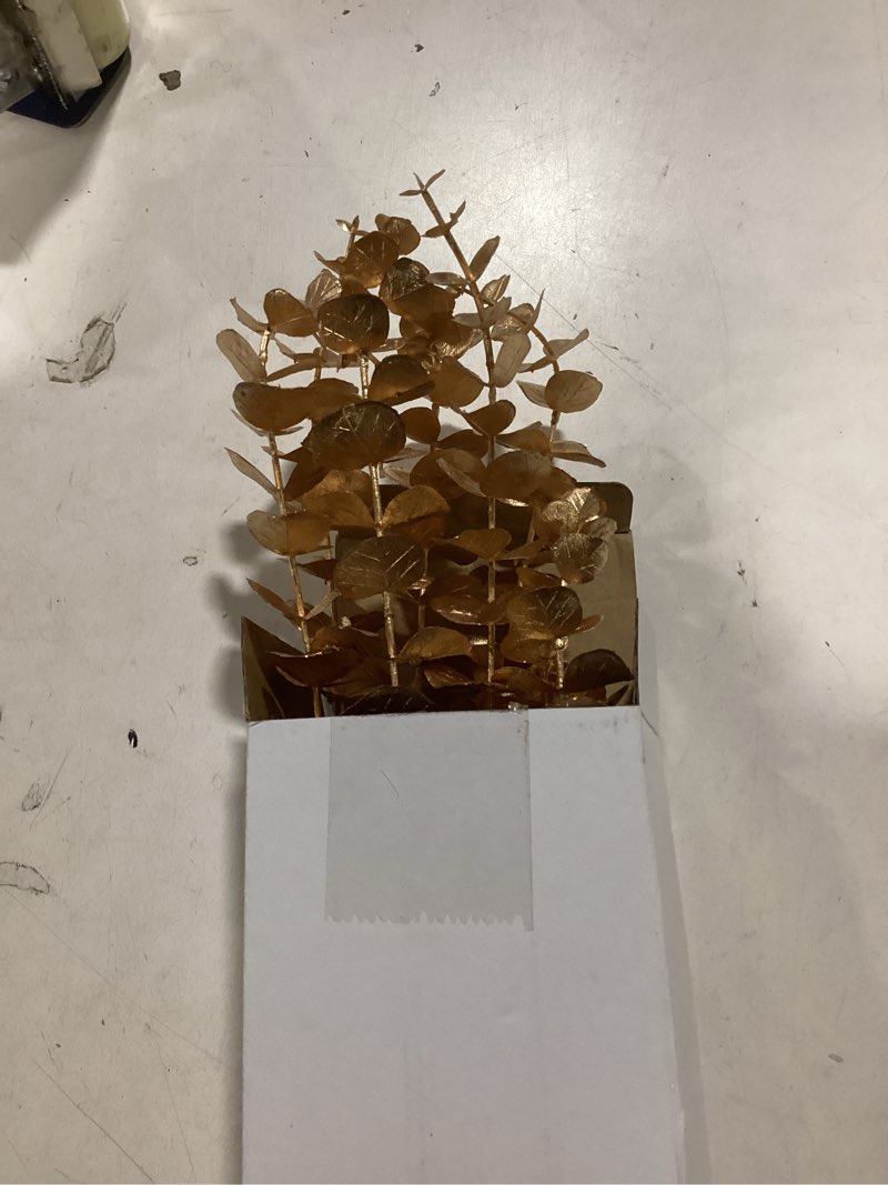 Condition photo showing New/Like New for Waydress 12 Pieces Gold Eucalyptus Stem 16 Inch Artificial Eucalyptus Spray Fake Leave Decor Fall Faux Floral Arrangement Faux Flower for Wedding Party Bouquet Home Farmhouse Vase DIY Craft