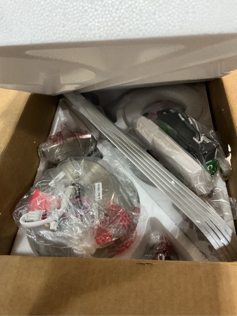 Condition photo showing New/Like New for 52 Inch Ceiling Fans with Lights and Remote, Brushed Nickel Flush Mount Low Profile Ceiling Fan for Bedroom, Living Room, Patio, Dimmable 6 Speeds Noiseless, ETL Listed Brushed Nickel 52 Inch