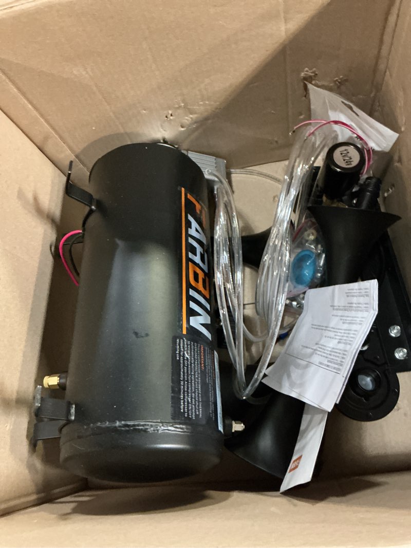 Condition photo showing Good Condition for farbin 178db four trumpet horns super loud air horns with 150 psi air tank train horn kit for truck with 12v air compressor can for truck jeep suv train metal (0.8 gal 12v black parallel air horn kit)