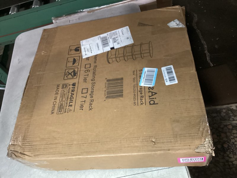 Condition photo showing New/Like New for SpaceAid 5 Tier Rotating Bookshelf Tower, Spinning Bookcase Lazy Susan, Revolving 360 Book Shelf Storage Round Carousel, Vertical Rotate Turning Spiral Corner Organizer, White