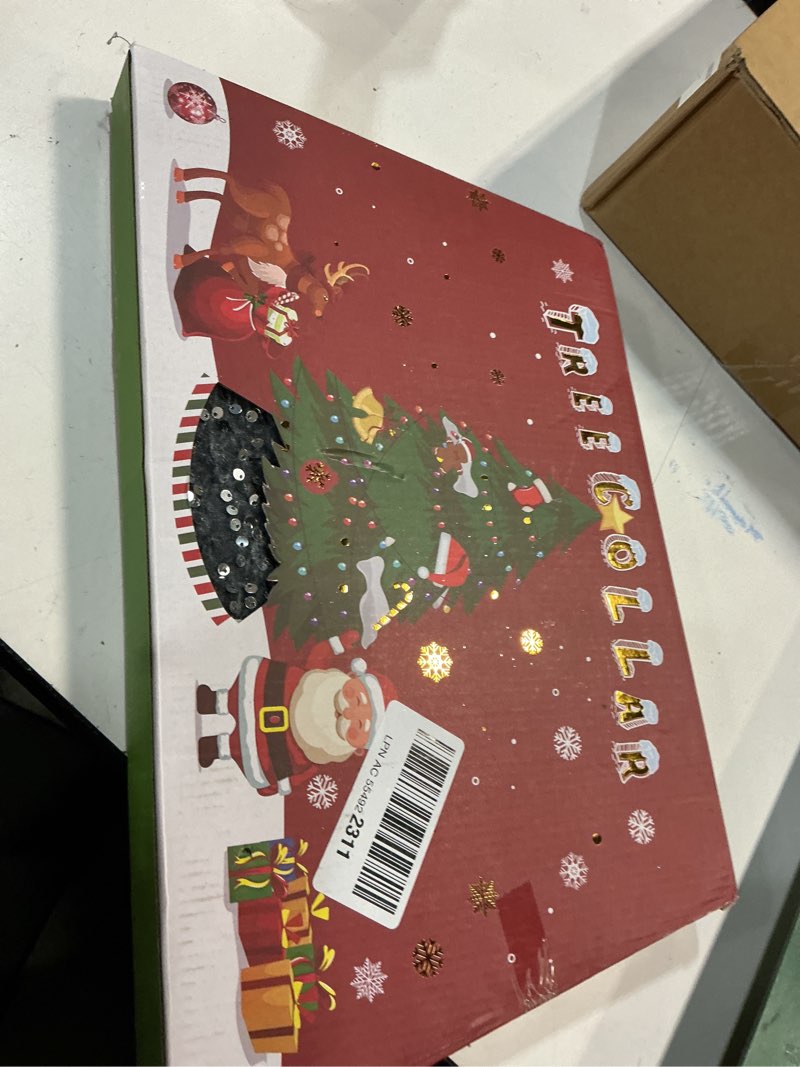 Condition photo showing New/Like New for TBD DECOR Christmas Tree Collar for Artificial Trees, Foldable Sequin Tree Skirt for Christmas Home Decor Xmas Tree Ring Stand Base Cover Large Size 33.5 Inch Silvergrey Large Silvergrey