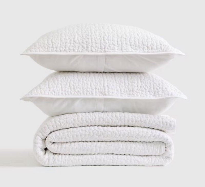 quince king cal king organic cotton handstitched quilt white king color white(3 pcs)