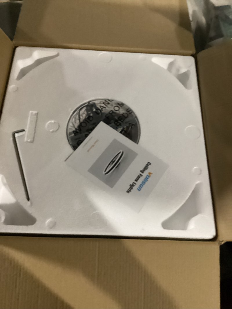 Condition photo showing New/Like New for volisun low profile ceiling fans with lights and remote, 19.7in flush mount ceiling fans with light, 3000k-6500k dimmable fandelier led fan light, white bladeless ceiling fans with lights for bedroom white 19.7 inch