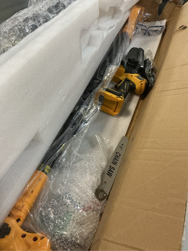 Condition photo showing Good Condition for ecarke 2-in-1 electric pole saw compatible with dewalt 20v battery, 6 inch mini chainsaw brushless tree trimmer with extension pole, 16ft max total reach, tree saw for trimming pruning (tool only) yellow 6in