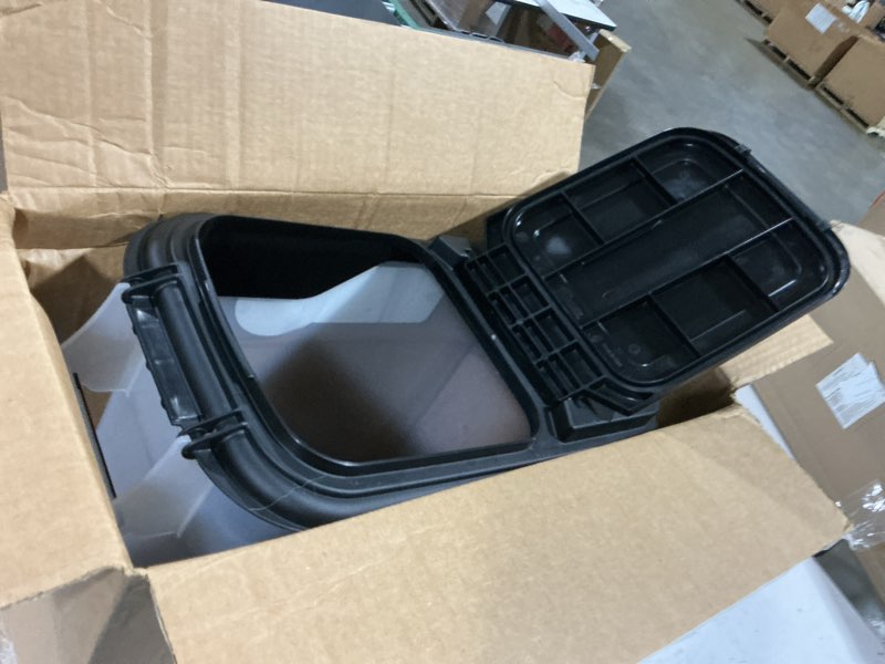 Condition photo showing Good Condition for buddeez airtight pet food storage container - 50 qt/50 lb capacity dog food storage container - cat food container, bird seed storage container, rolling storage bin, air tight with handle & scoop black 1 pack (50 quart)