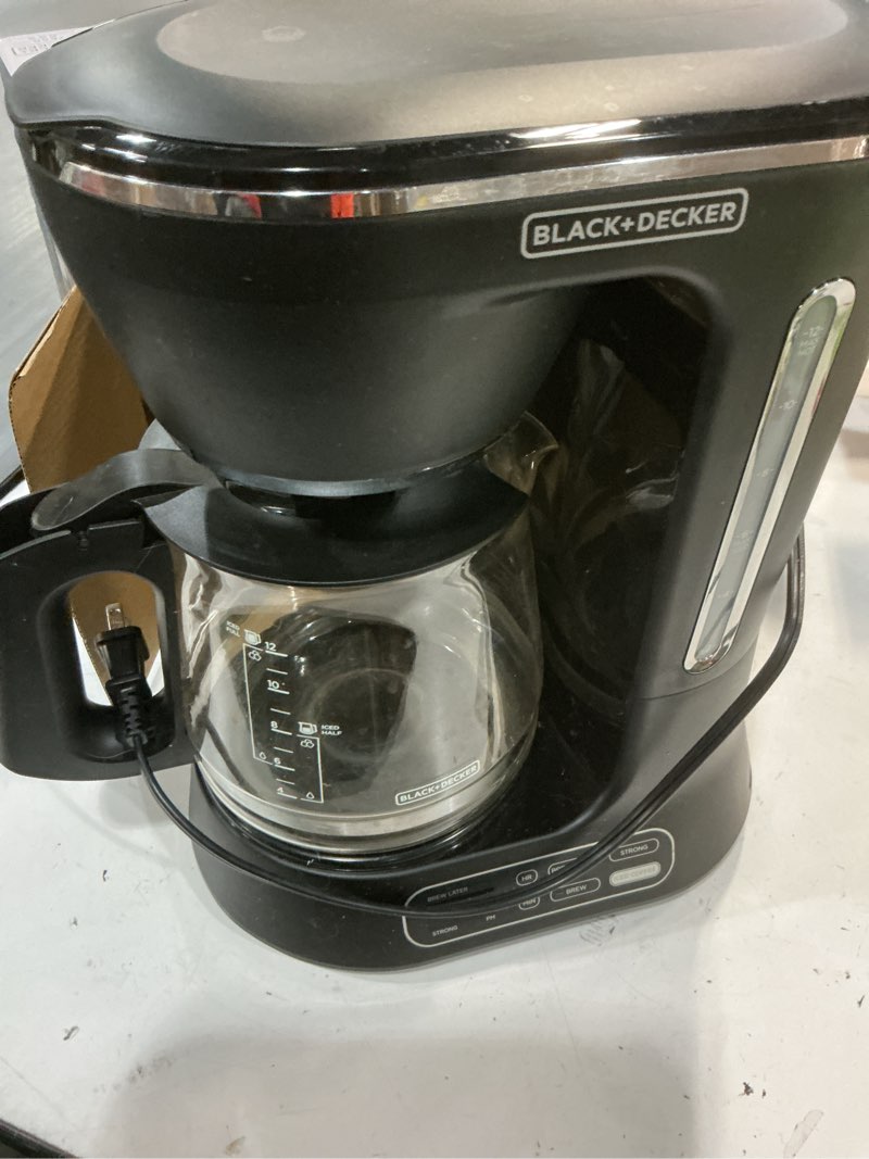 Condition photo showing As Is for black+decker split brew 12-cup digital coffee maker, cm0122, iced or hot coffee, programmable, quick touch, 4-hour keep warm black cold & hot brew