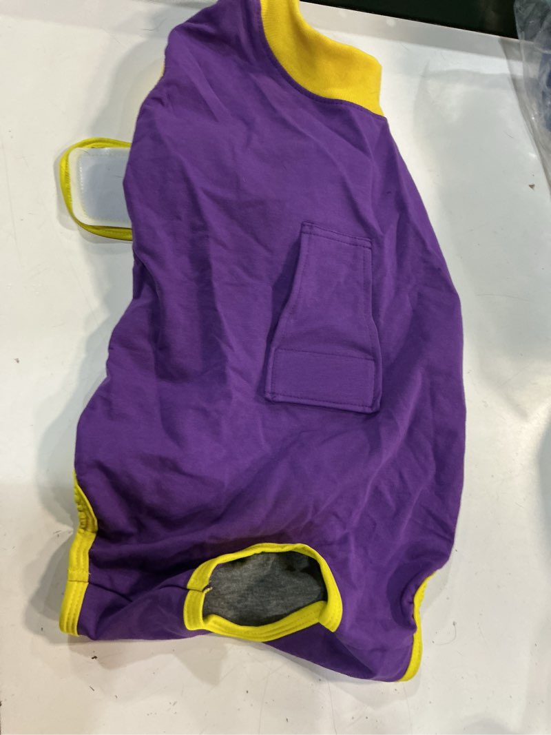 Condition photo showing As Is for kuoser recovery suit for dogs cats after surgery, professional pet recovery shirt dog abdominal wounds bandages, substitute e-collar & cone,prevent licking dog onesies pet surgery recovery suit large (back:16.1-20.1'', weight:23-48 lb) purple