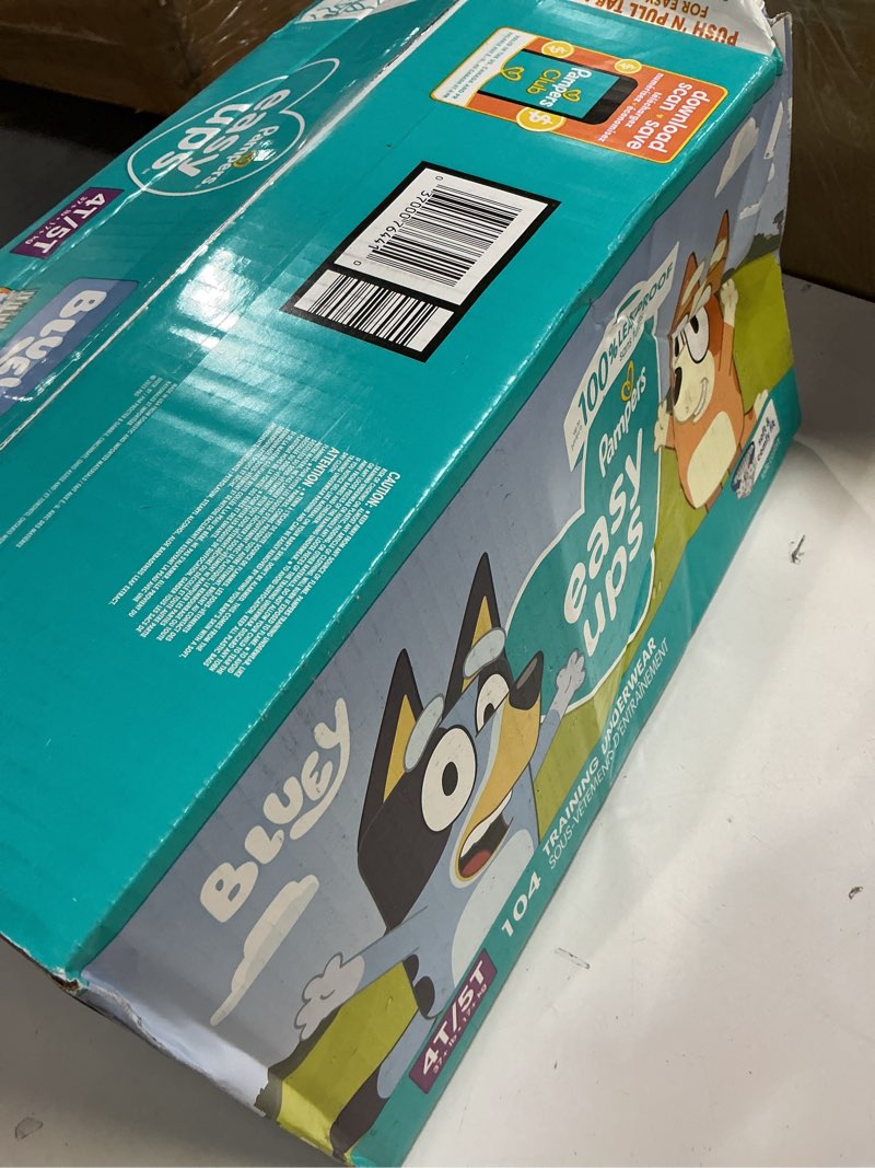Condition photo showing New/Like New for Pampers Training Pants - Easy Ups Boys & Girls Bluey - Size 4T-5T, 104 Count, Children's Potty Underwear (Packaging May Vary) 4T-5T 104