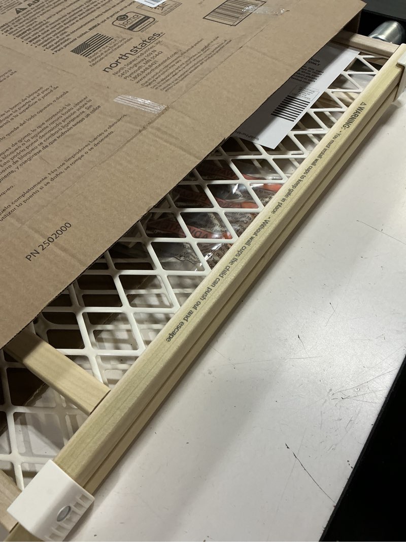 Condition photo showing Good Condition for toddleroo by north states diamond mesh wooden baby gate: 26.5"- 42" wide. pressure mounted baby gate for doorway. (23" tall, sustainable hardwood)