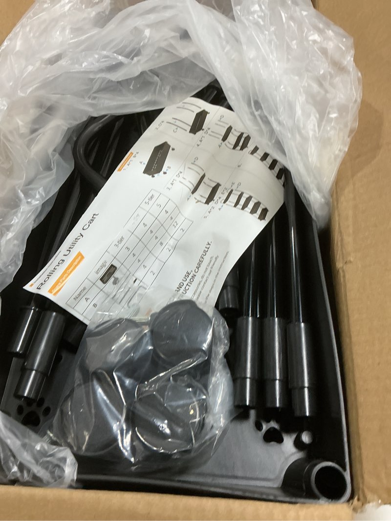 Condition photo showing New/Like New for Buzowruil Rolling Storage Cart 5 Tier Organizer Mobile Shelving Unit Storage Rolling Utility Cart with Wheels for Kitchen Bathroom Laundry,Black 5 Tier Black