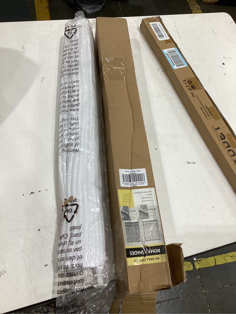 Condition photo showing Good Condition for unishades no drill cordless roman shades for windows, 26" w × 64" h - light filtering - linen - white light filtering linen white 26" w × 64" h